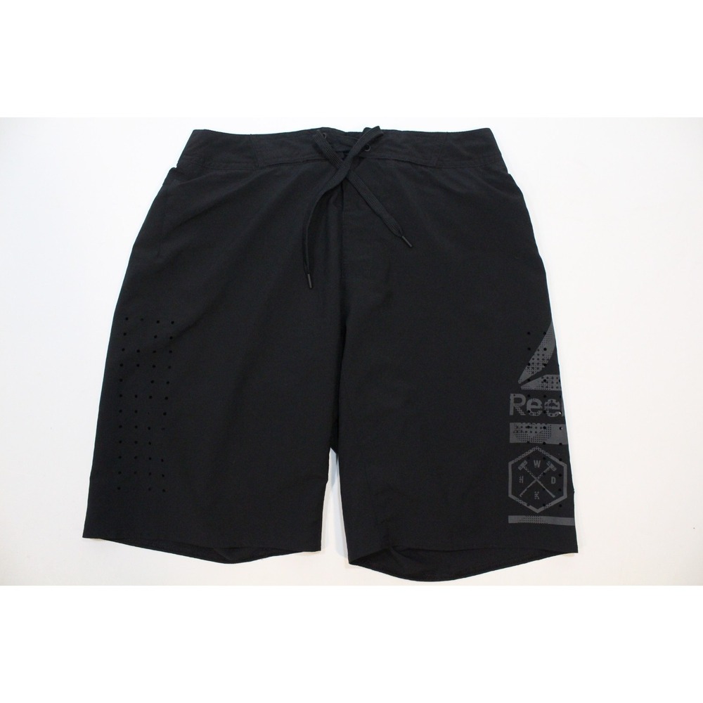 Reebok‎ Men's SpeedWick Black Board Shorts Size Small Perforated Thigh area